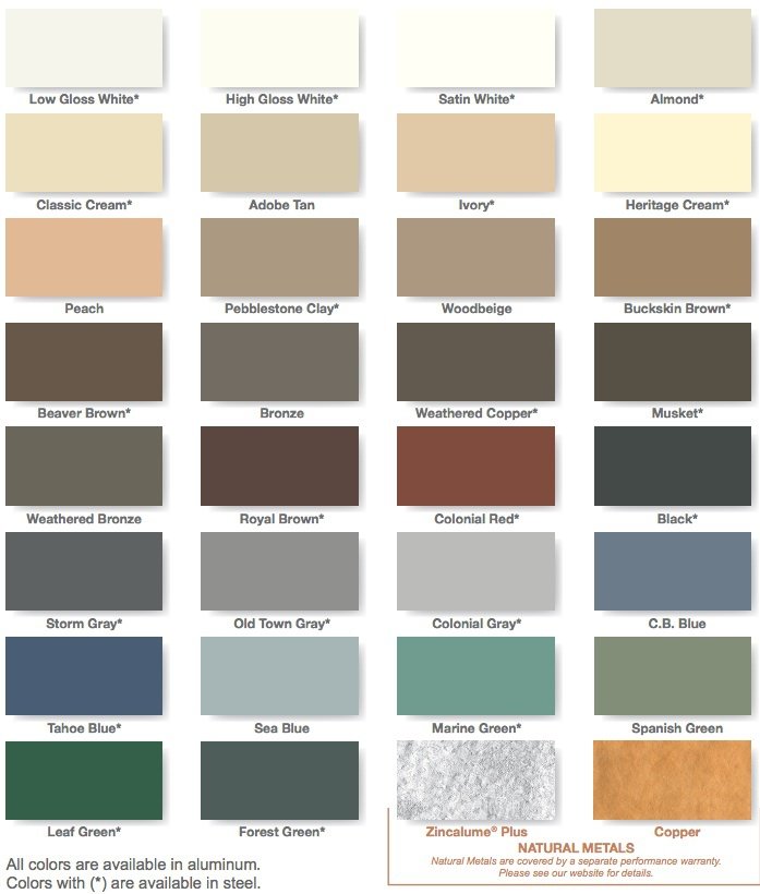 Aluminum Gutter Color Chart in San Jose, CA